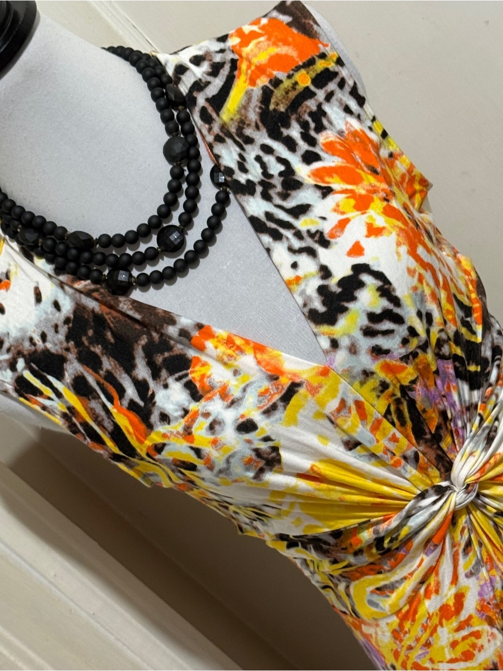 Peter Nygård White Orange Black Knit Maxi Dress Size 10